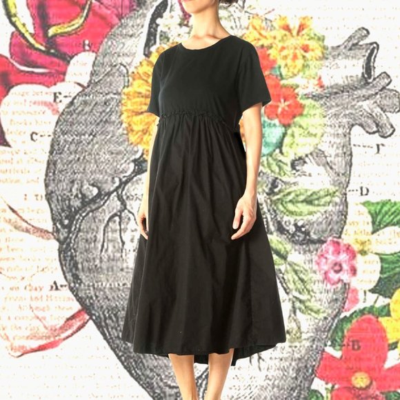 Caara Dresses & Skirts - Caara Black Dress High Waist Midi Full Layer Skirt Stretch Tee Top Peekaboo Back
